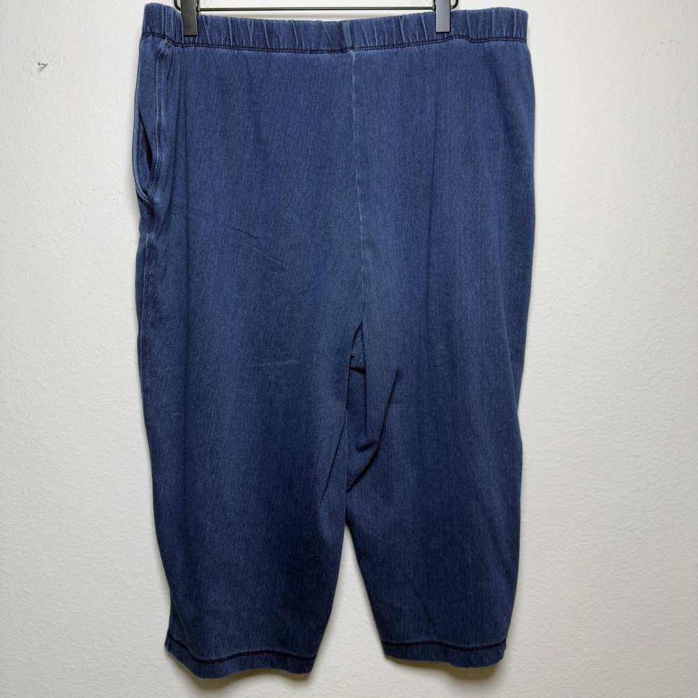 Lands End Women Sport Knit Capri XL 18 Blue Denim Look Pull On Pants Stretch - Picture 3 of 9